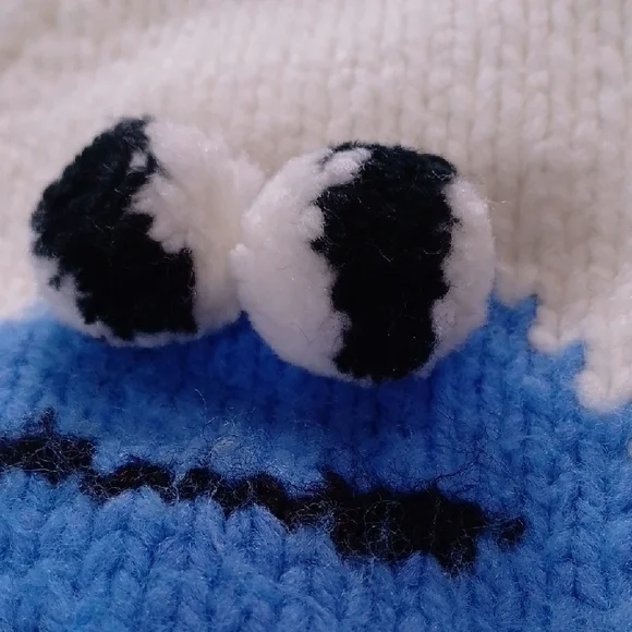 Vintage 70s Cookie Monster Cowichan Wool Jacket Googlie Eyes Handmade - Picture 3 of 8